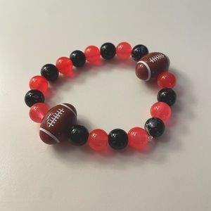 Handmade Black and Orange Elastic Football Bracelet